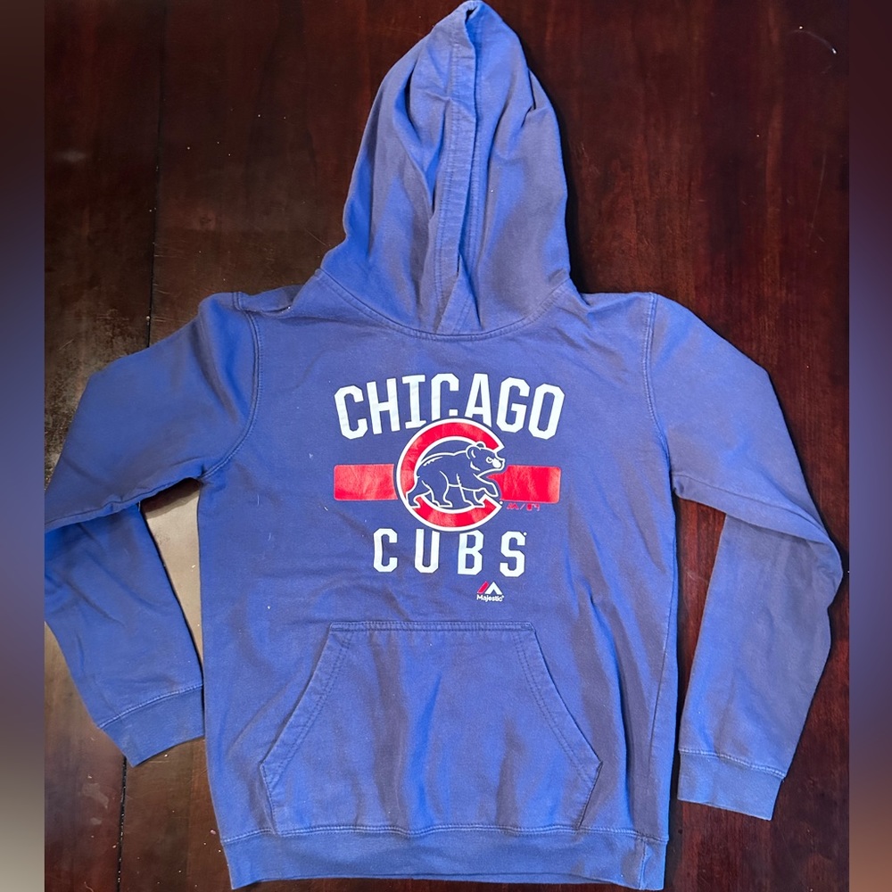 MAJESTIC CHICAGO CUBS BASEBALL MLB BLUE HOODED SWEATSHIRT YOUTH LARGE 14/16
